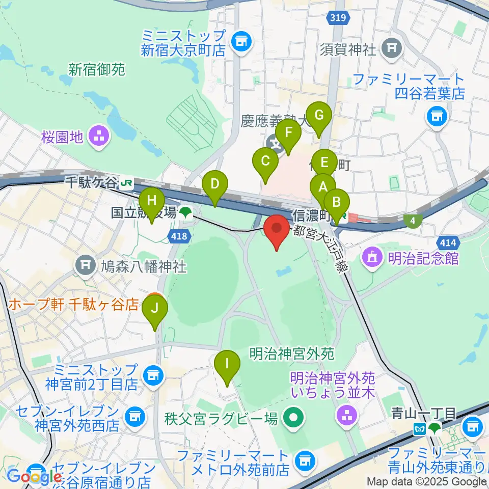 聖徳記念絵画館周辺のコンビニエンスストア一覧地図