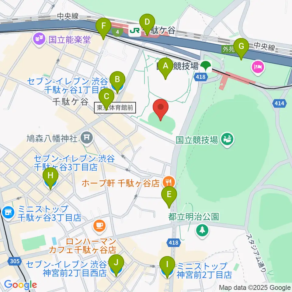 東京体育館フットサルコート周辺のコンビニエンスストア一覧地図