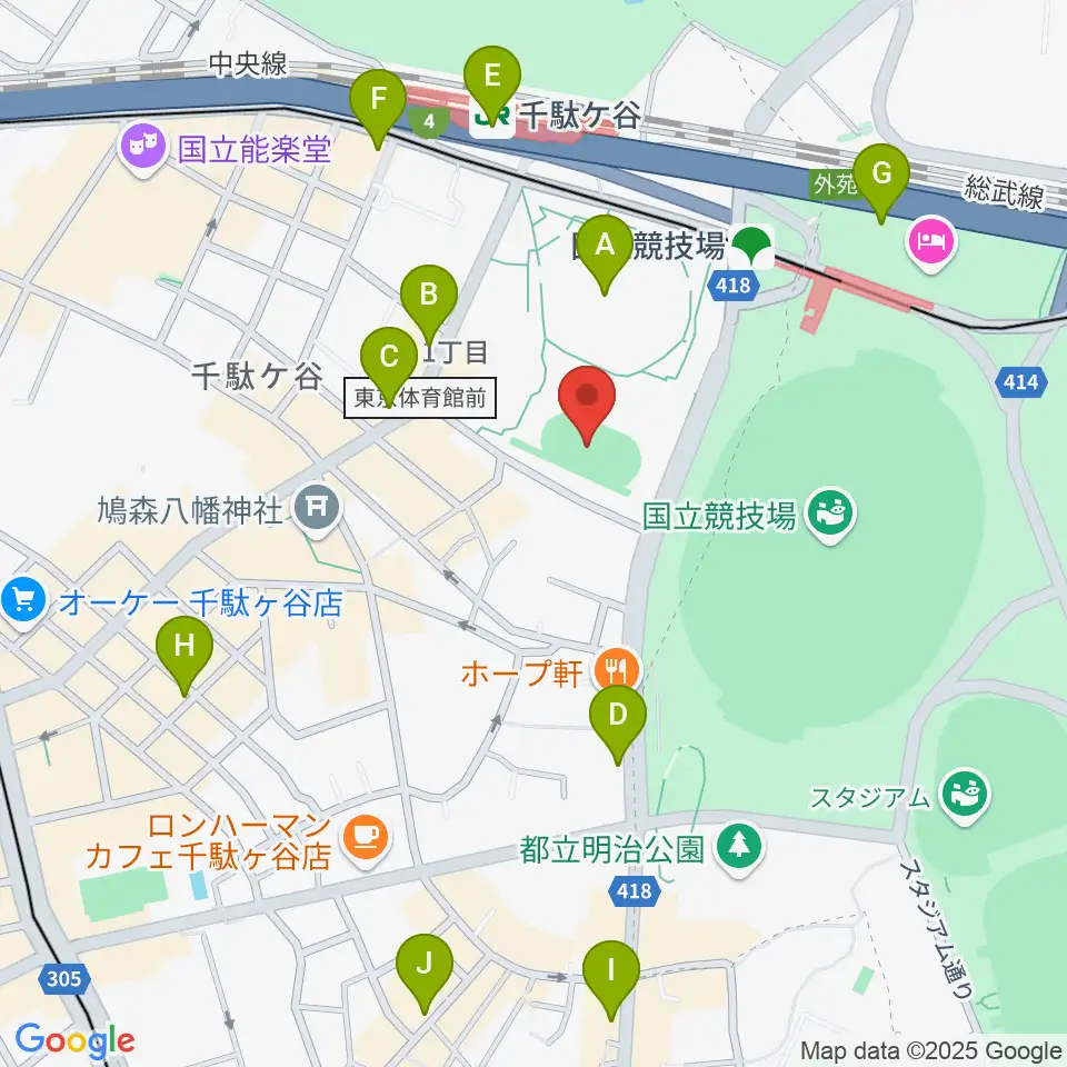 東京体育館フットサルコート周辺のコンビニエンスストア一覧地図