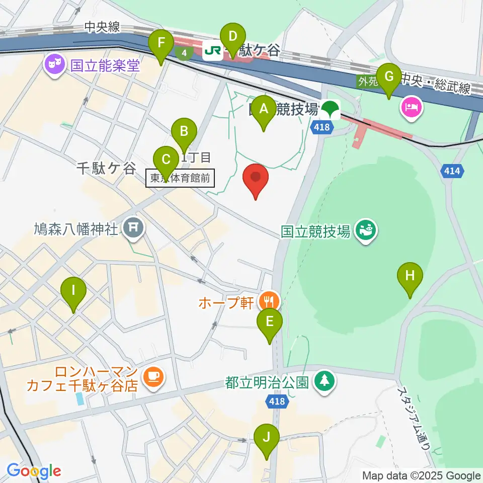東京体育館フットサルコート周辺のコンビニエンスストア一覧地図