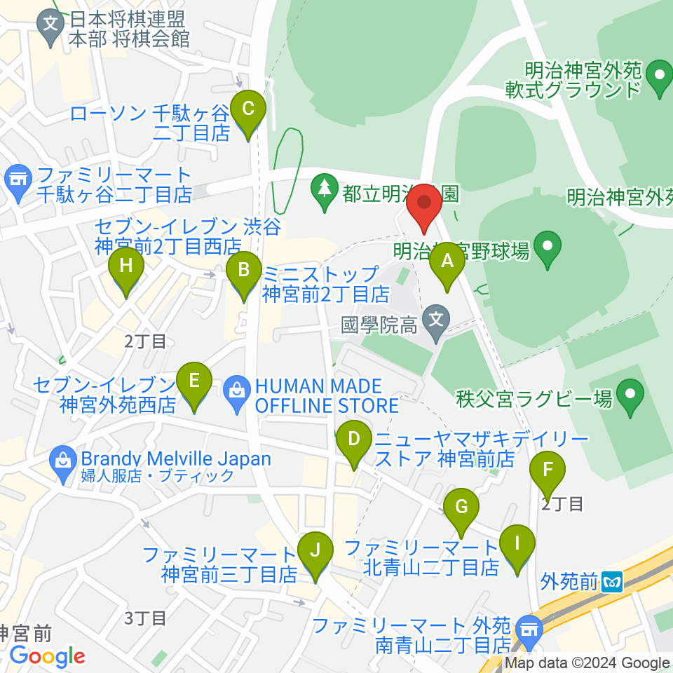 日本オリンピックミュージアム周辺のコンビニエンスストア一覧地図