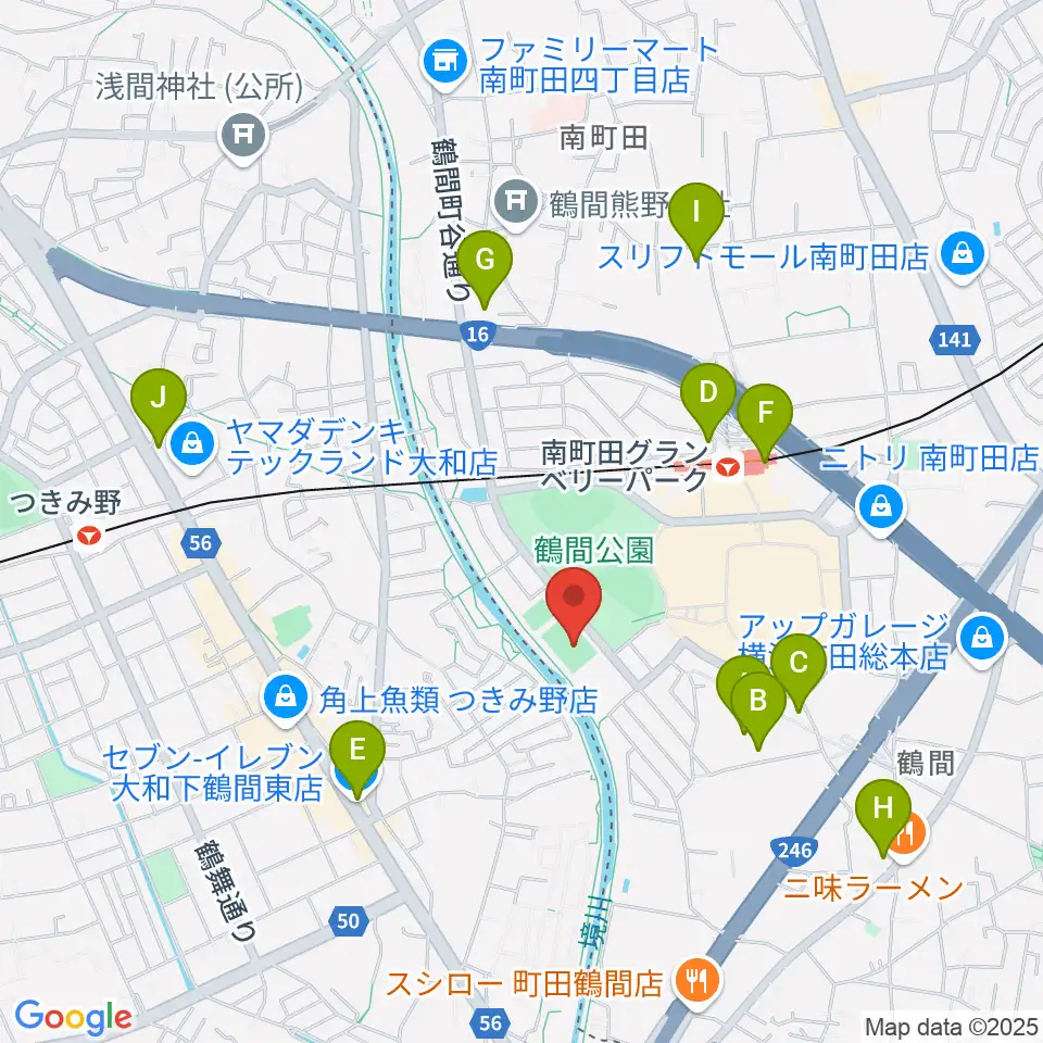 鶴間公園グラウンド周辺のコンビニエンスストア一覧地図