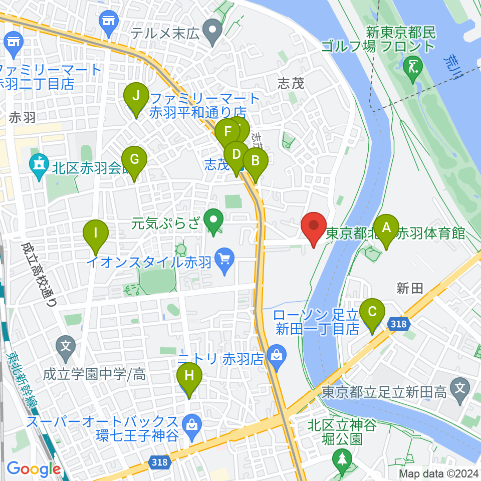 赤羽体育館周辺のコンビニエンスストア一覧地図