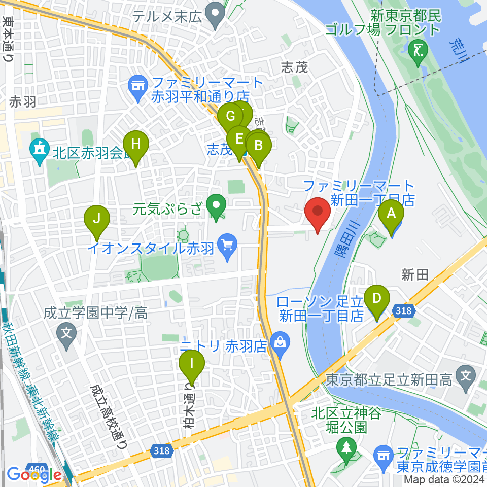 赤羽体育館周辺のコンビニエンスストア一覧地図