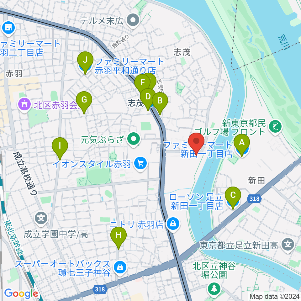 赤羽体育館周辺のコンビニエンスストア一覧地図