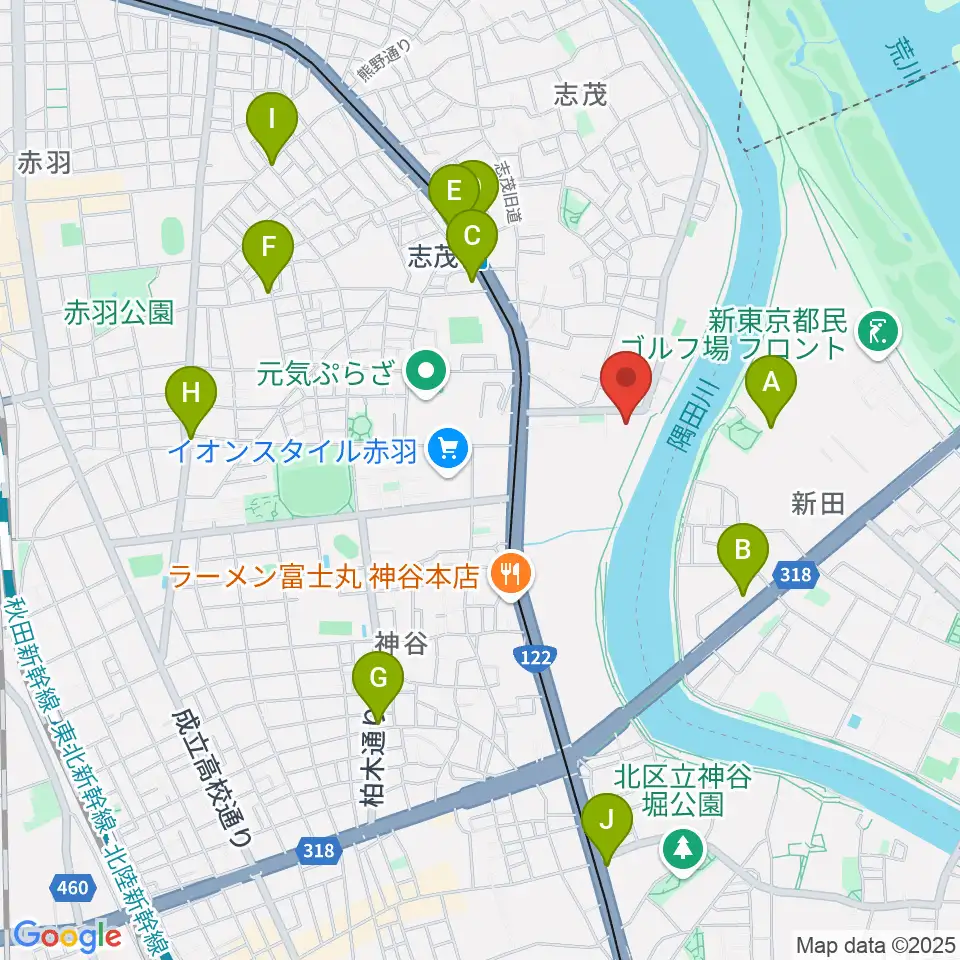 赤羽体育館周辺のコンビニエンスストア一覧地図