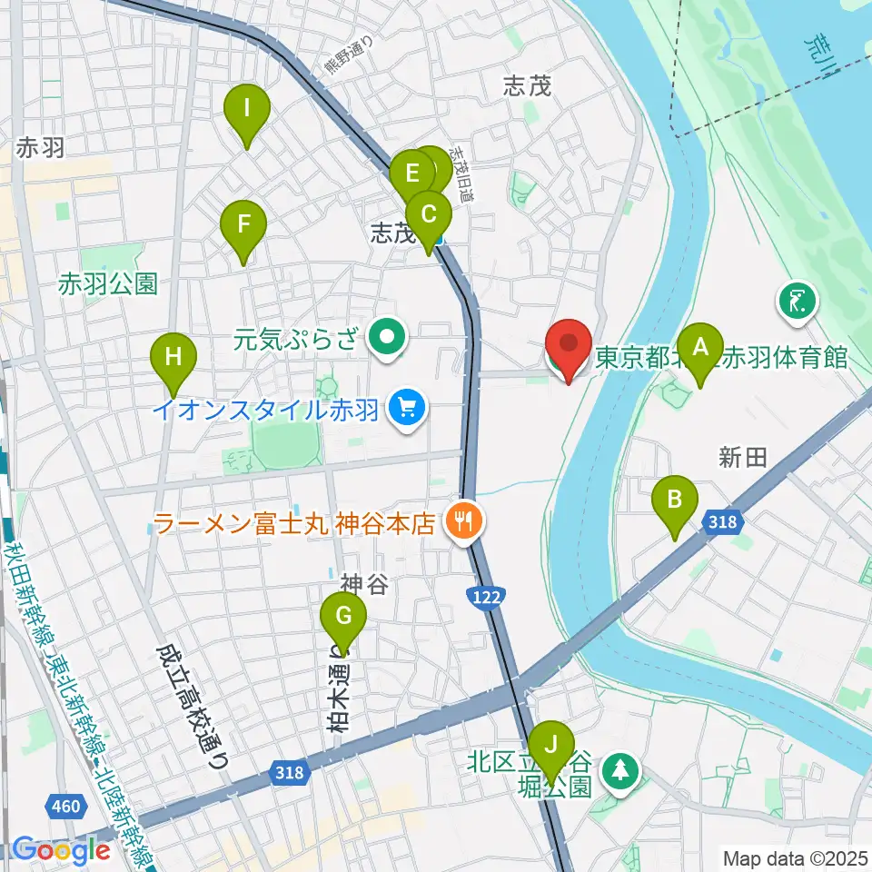 赤羽体育館周辺のコンビニエンスストア一覧地図