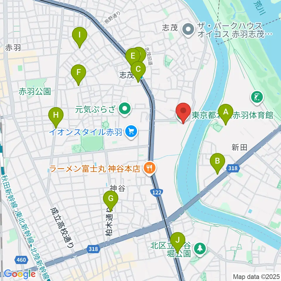 赤羽体育館周辺のコンビニエンスストア一覧地図