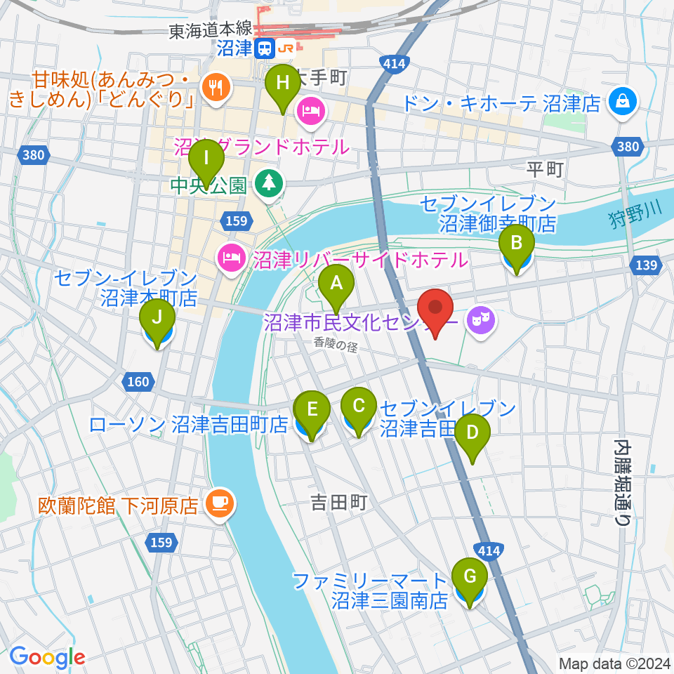 香陵アリーナ 沼津市総合体育館周辺のコンビニエンスストア一覧地図