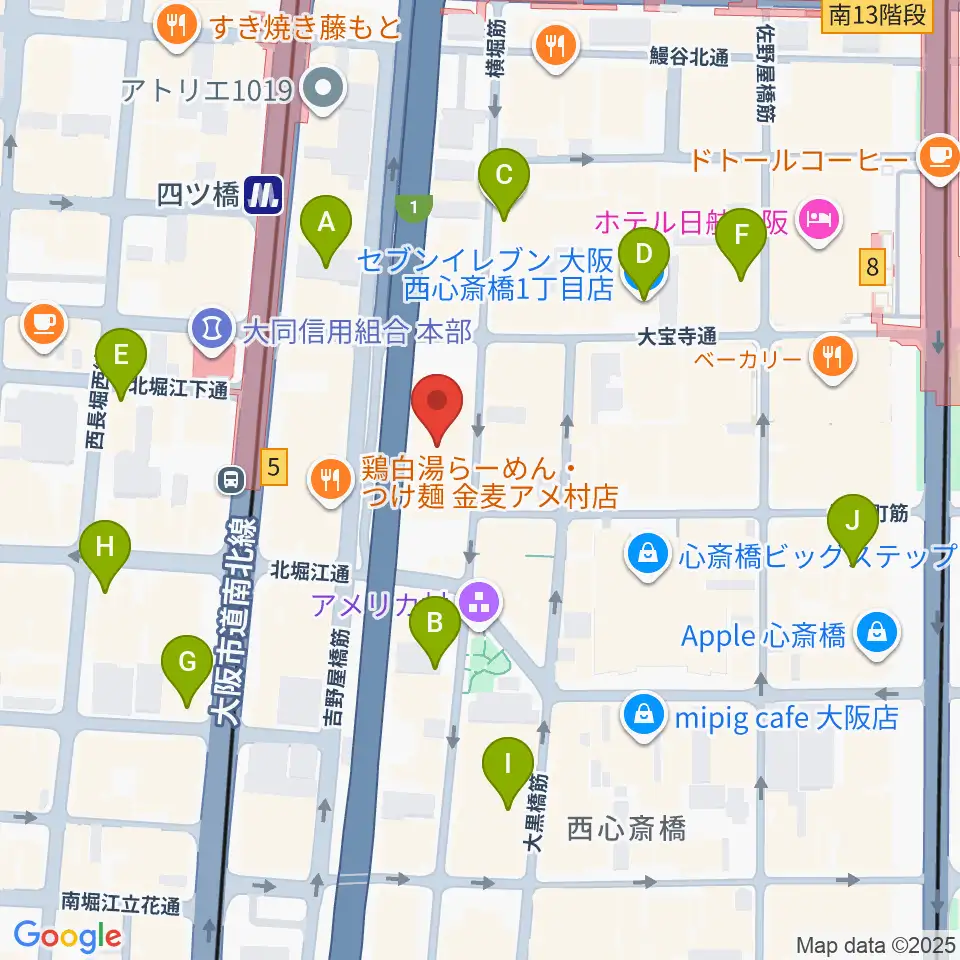 ベースオントップ アメ村店周辺のコンビニエンスストア一覧地図