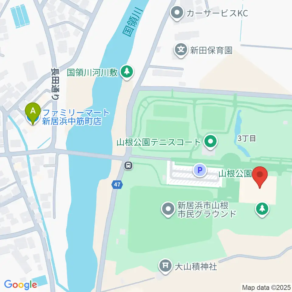 新居浜市山根総合体育館周辺のコンビニエンスストア一覧地図