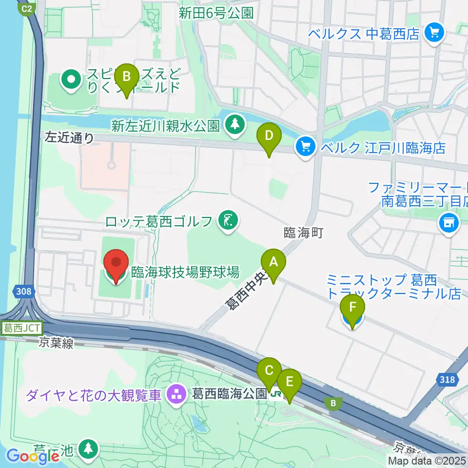 江戸川区臨海球技場野球場周辺のコンビニエンスストア一覧地図