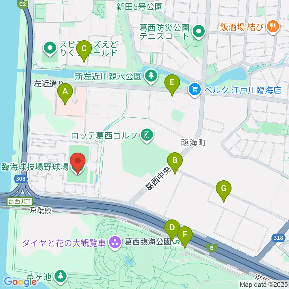 江戸川区臨海球技場野球場周辺のコンビニエンスストア一覧地図