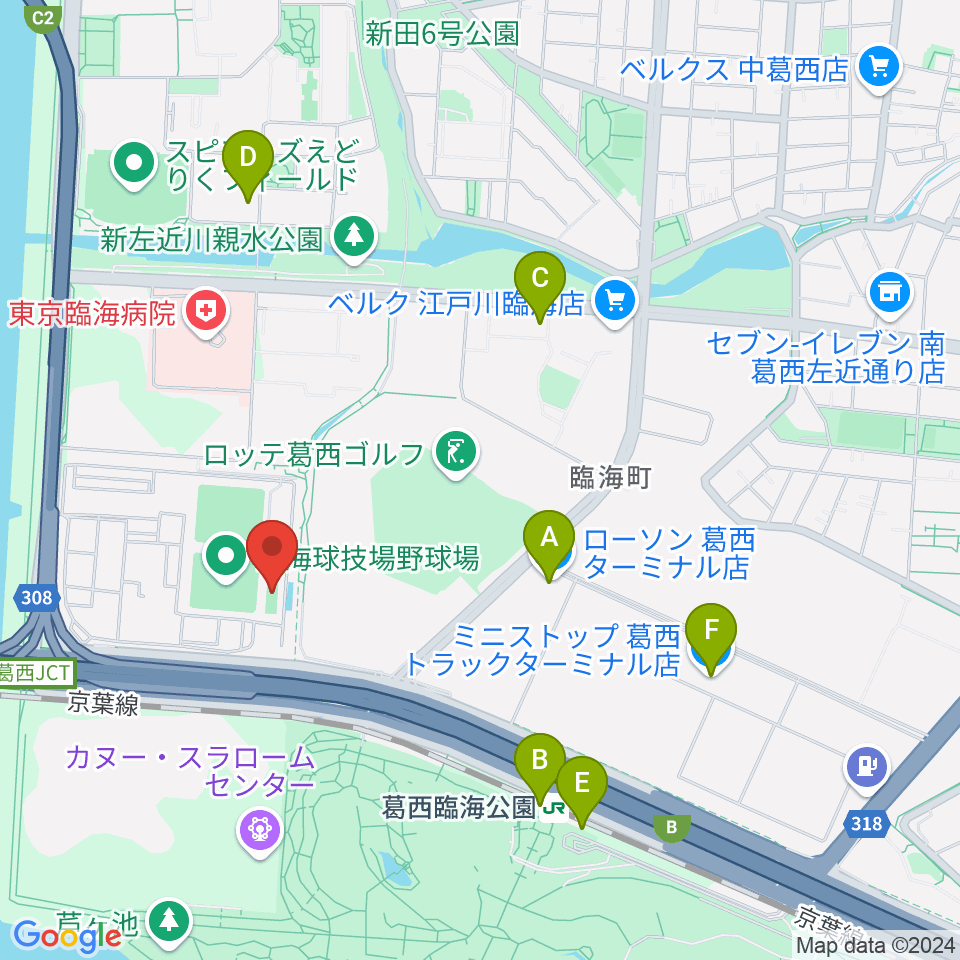 江戸川区臨海球技場フットサルコート周辺のコンビニエンスストア一覧地図