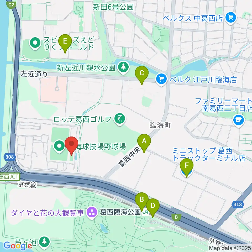 江戸川区臨海球技場フットサルコート周辺のコンビニエンスストア一覧地図
