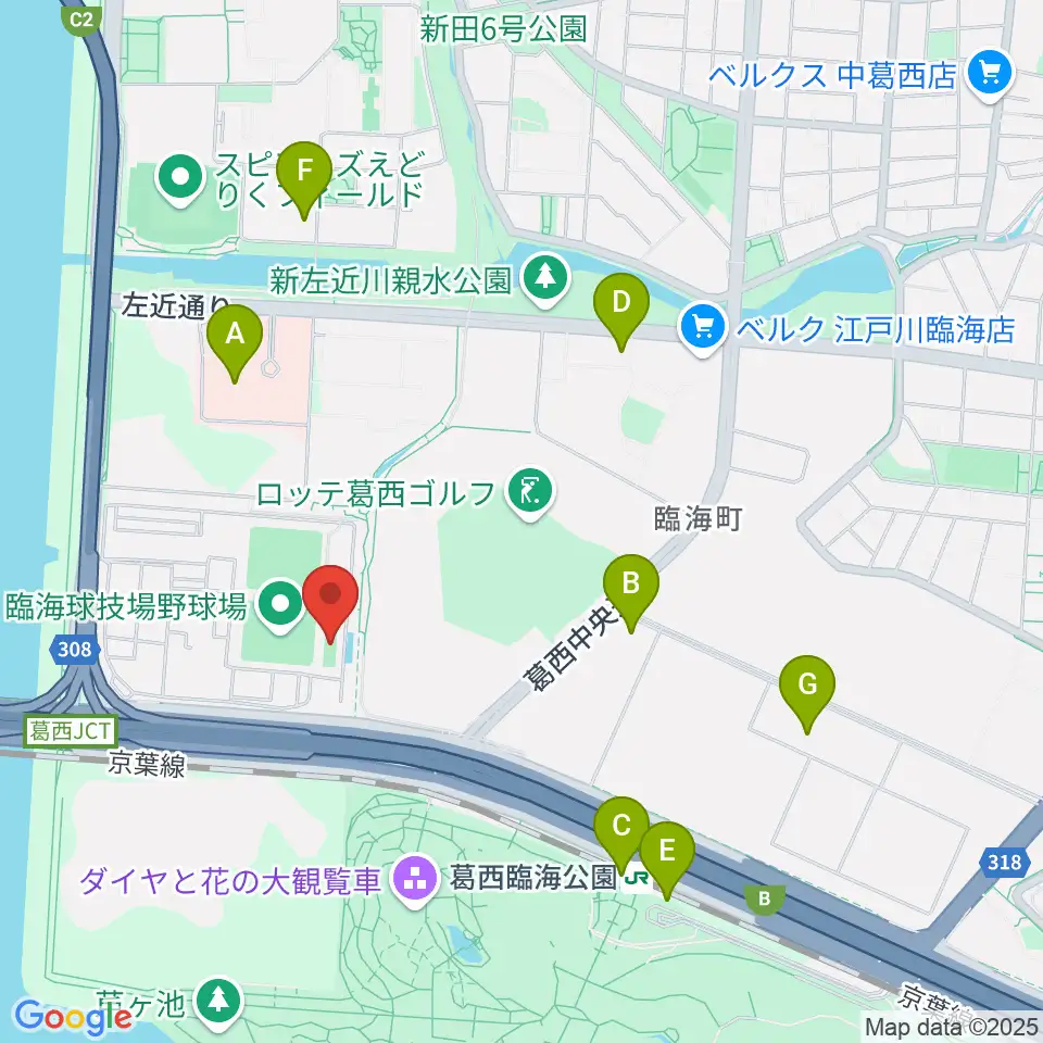 江戸川区臨海球技場フットサルコート周辺のコンビニエンスストア一覧地図