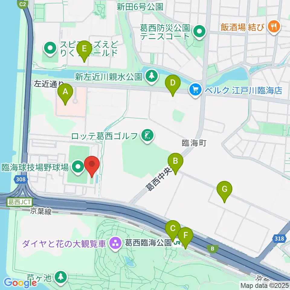 江戸川区臨海球技場フットサルコート周辺のコンビニエンスストア一覧地図
