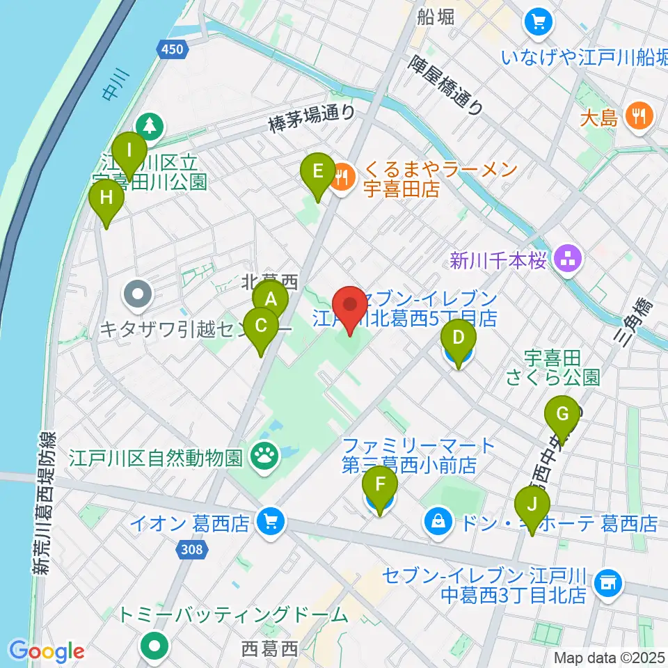 宇喜田公園少年野球広場周辺のコンビニエンスストア一覧地図