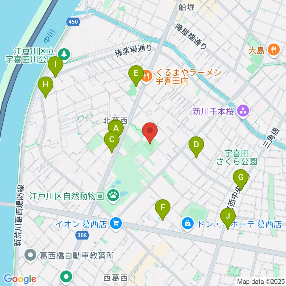 宇喜田公園少年野球広場周辺のコンビニエンスストア一覧地図