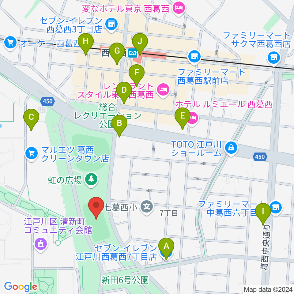 西葛西少年野球広場周辺のコンビニエンスストア一覧地図