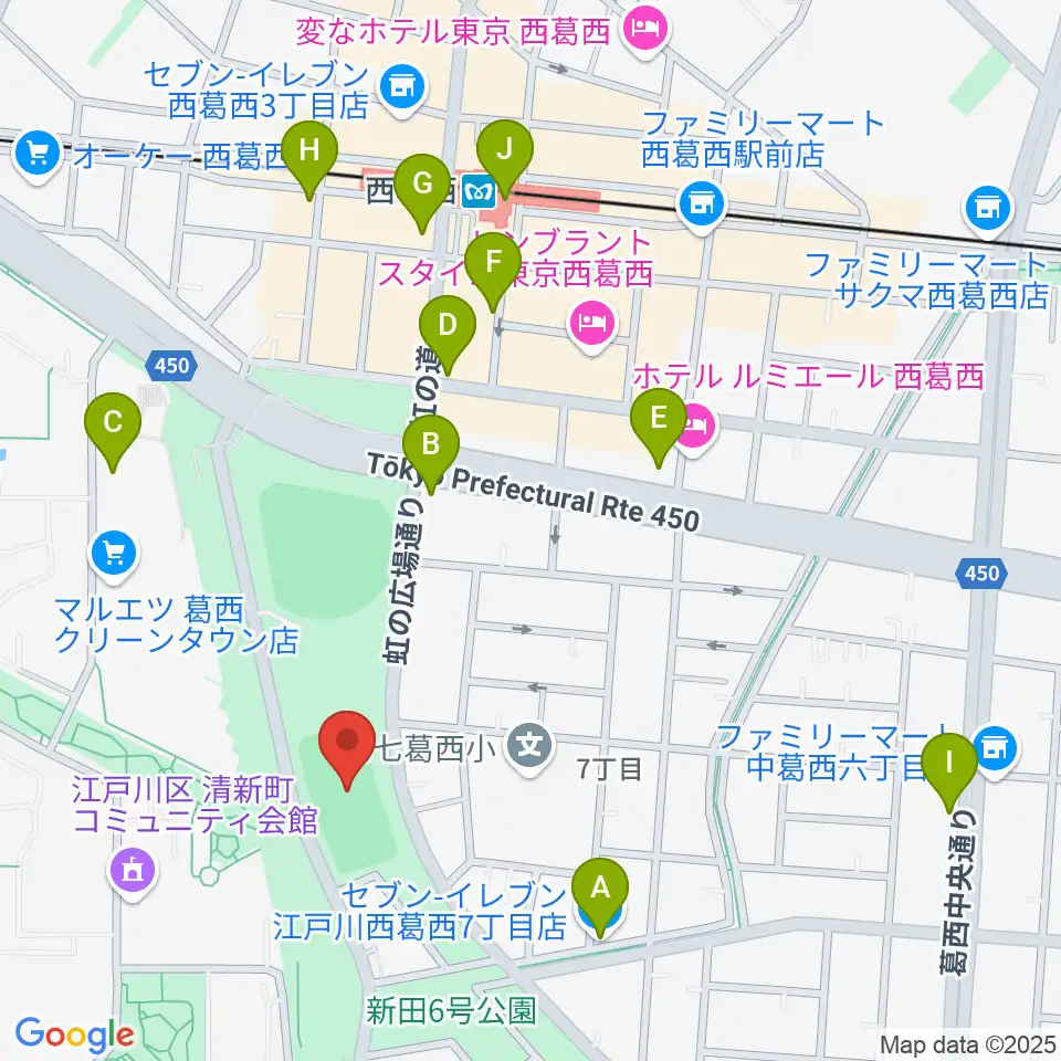 西葛西少年野球広場周辺のコンビニエンスストア一覧地図