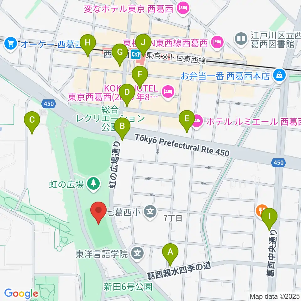西葛西少年野球広場周辺のコンビニエンスストア一覧地図