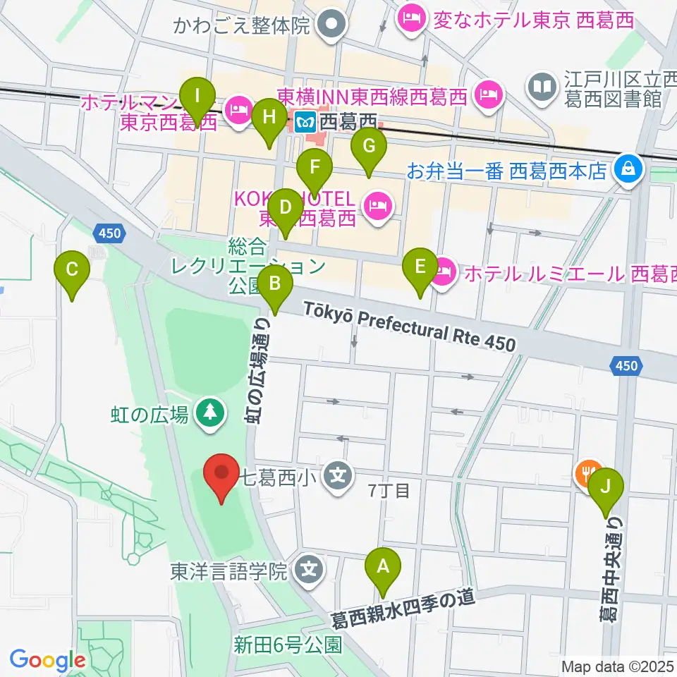 西葛西少年野球広場周辺のコンビニエンスストア一覧地図