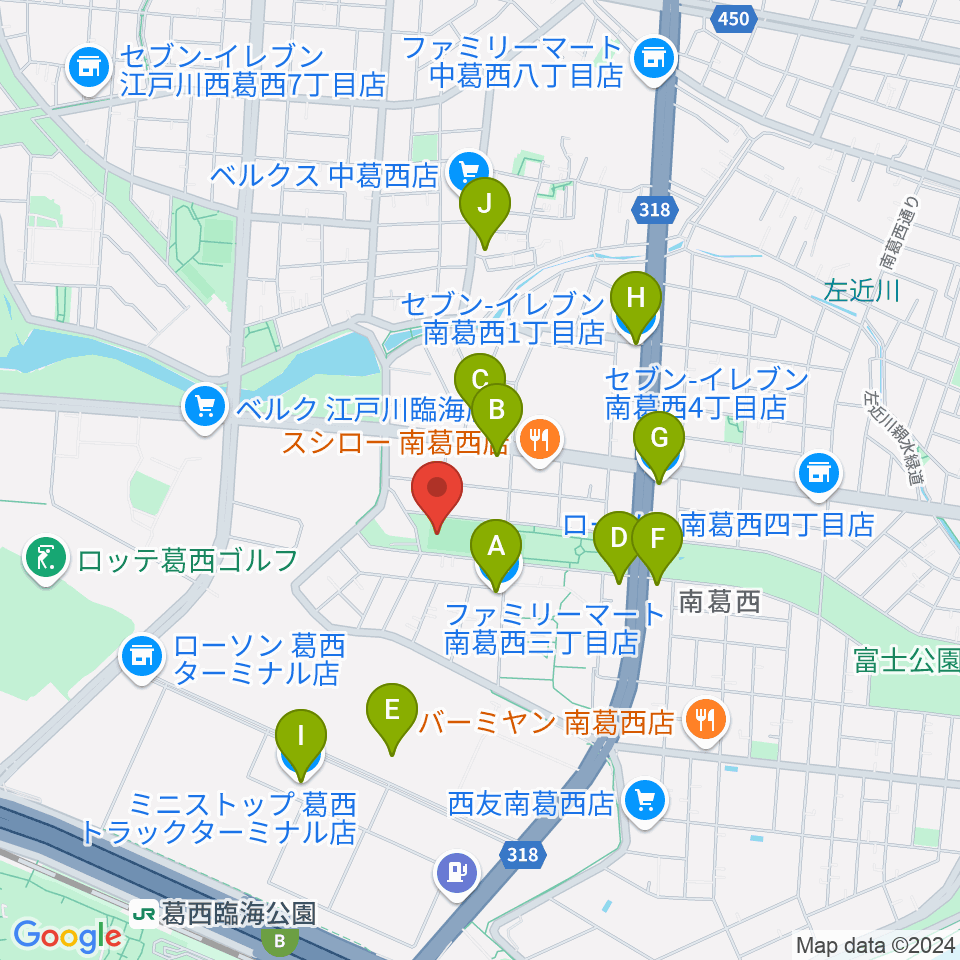 南葛西少年野球広場周辺のコンビニエンスストア一覧地図