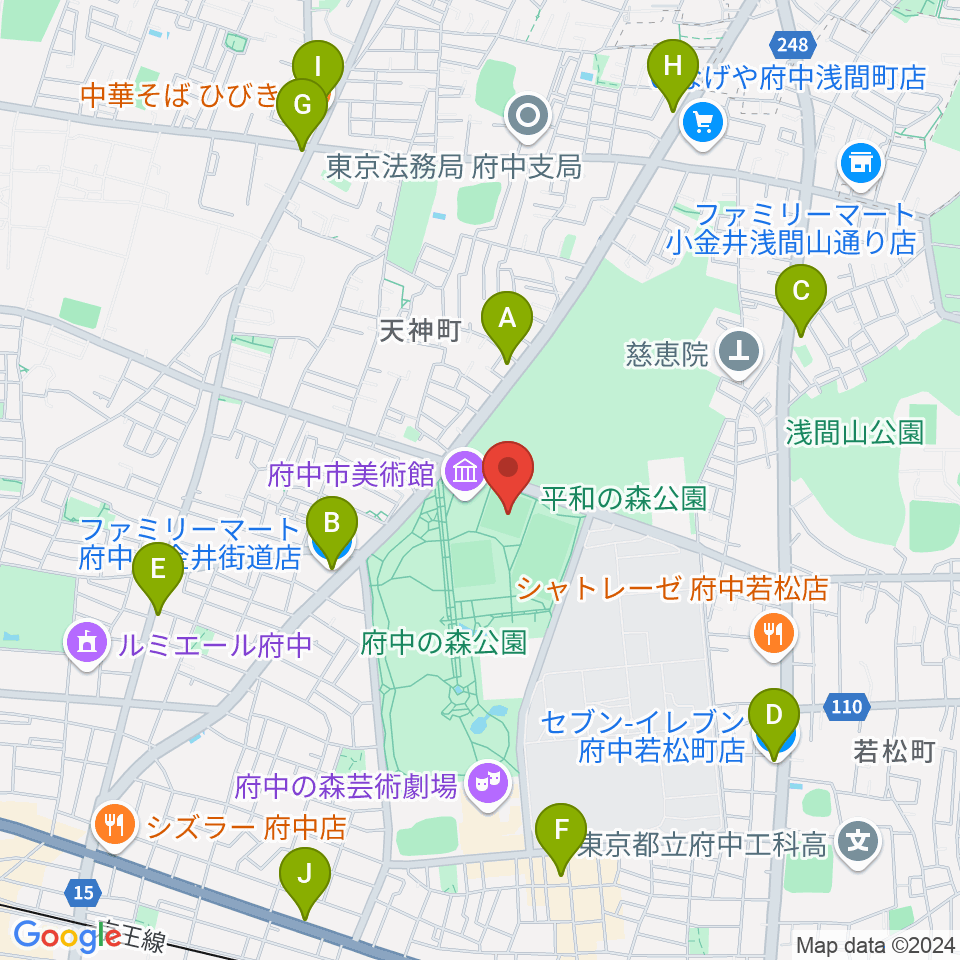 府中の森公園小野球場周辺のコンビニエンスストア一覧地図