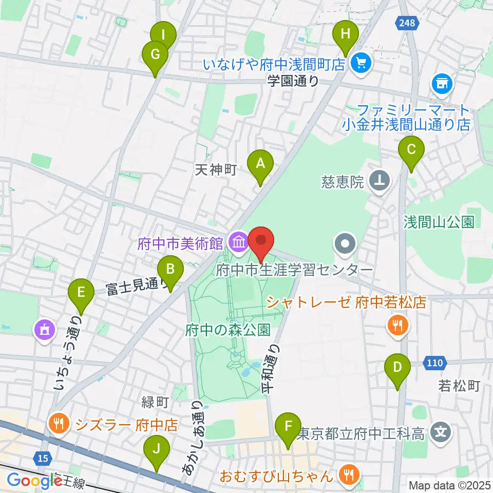 府中の森公園小野球場周辺のコンビニエンスストア一覧地図