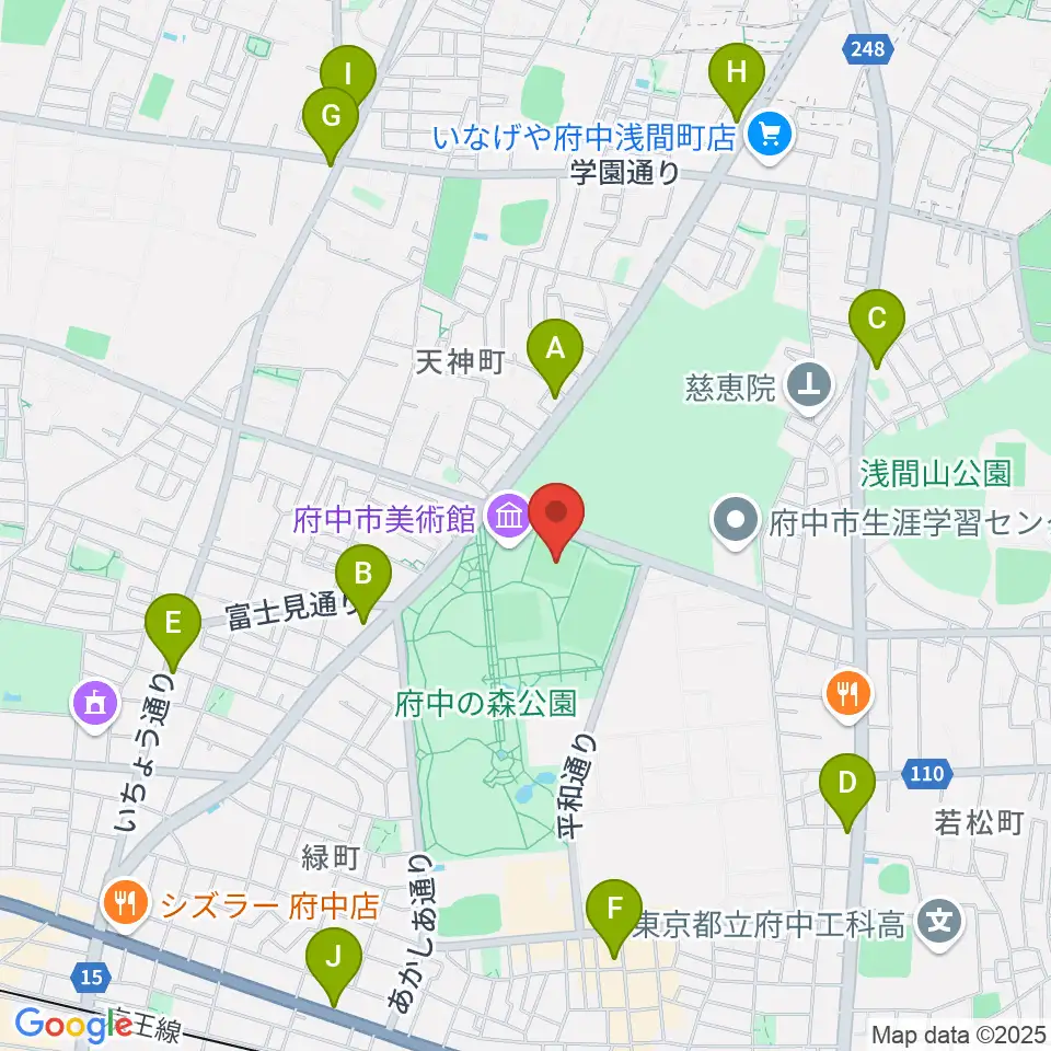 府中の森公園小野球場周辺のコンビニエンスストア一覧地図