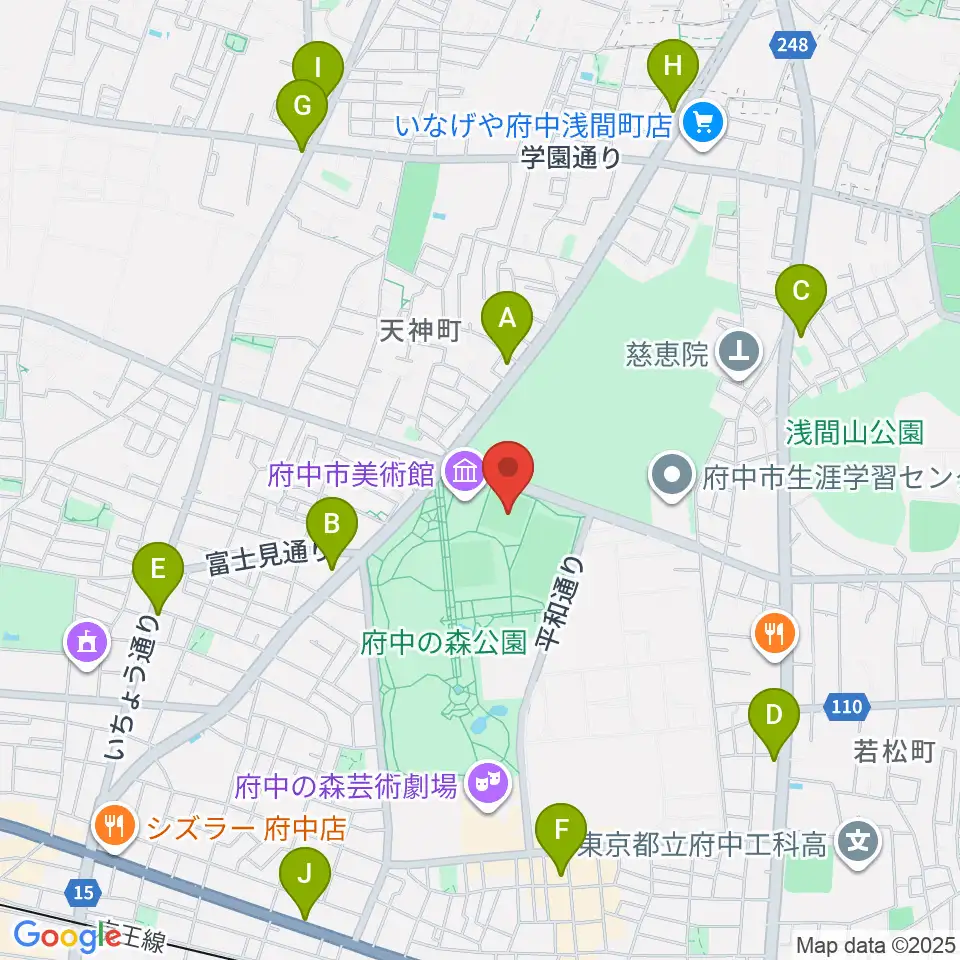 府中の森公園小野球場周辺のコンビニエンスストア一覧地図