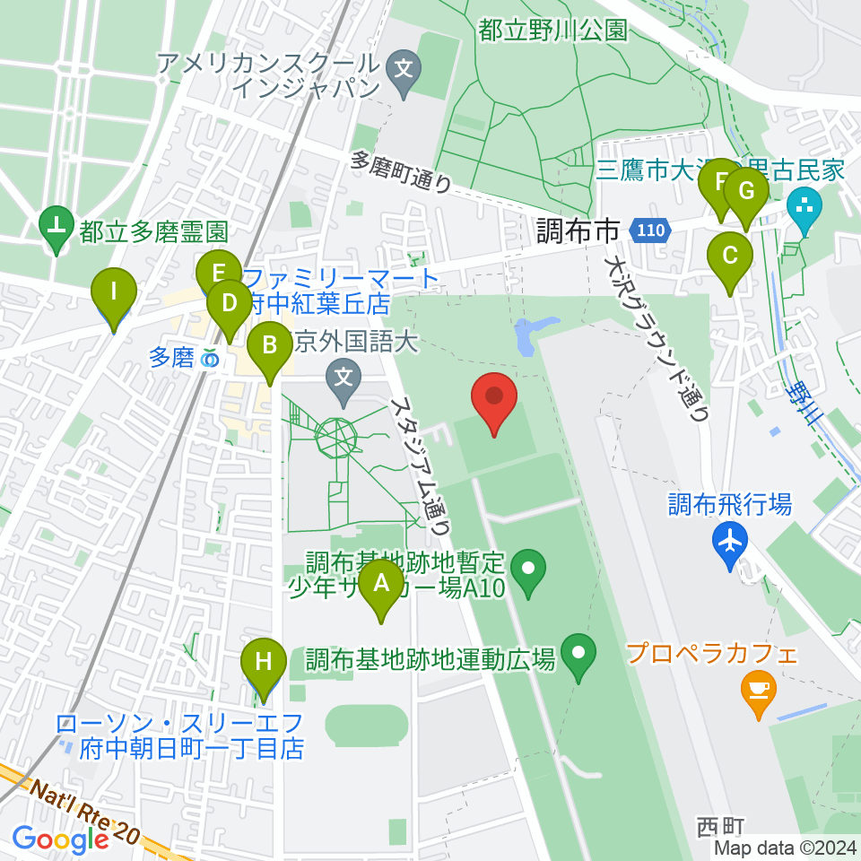 府中朝日フットボールパーク周辺のコンビニエンスストア一覧地図