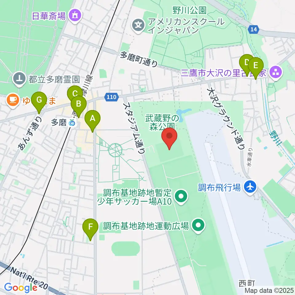 府中朝日フットボールパーク周辺のコンビニエンスストア一覧地図