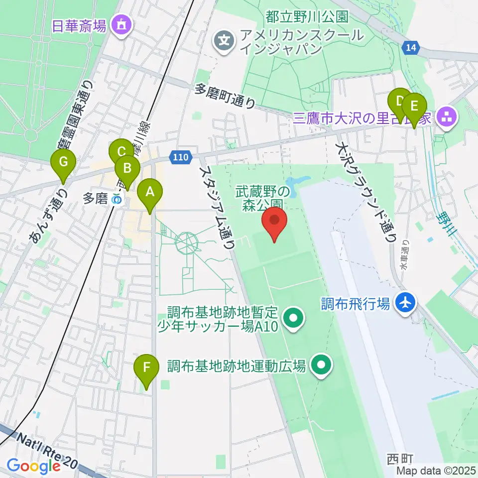 府中朝日フットボールパーク周辺のコンビニエンスストア一覧地図