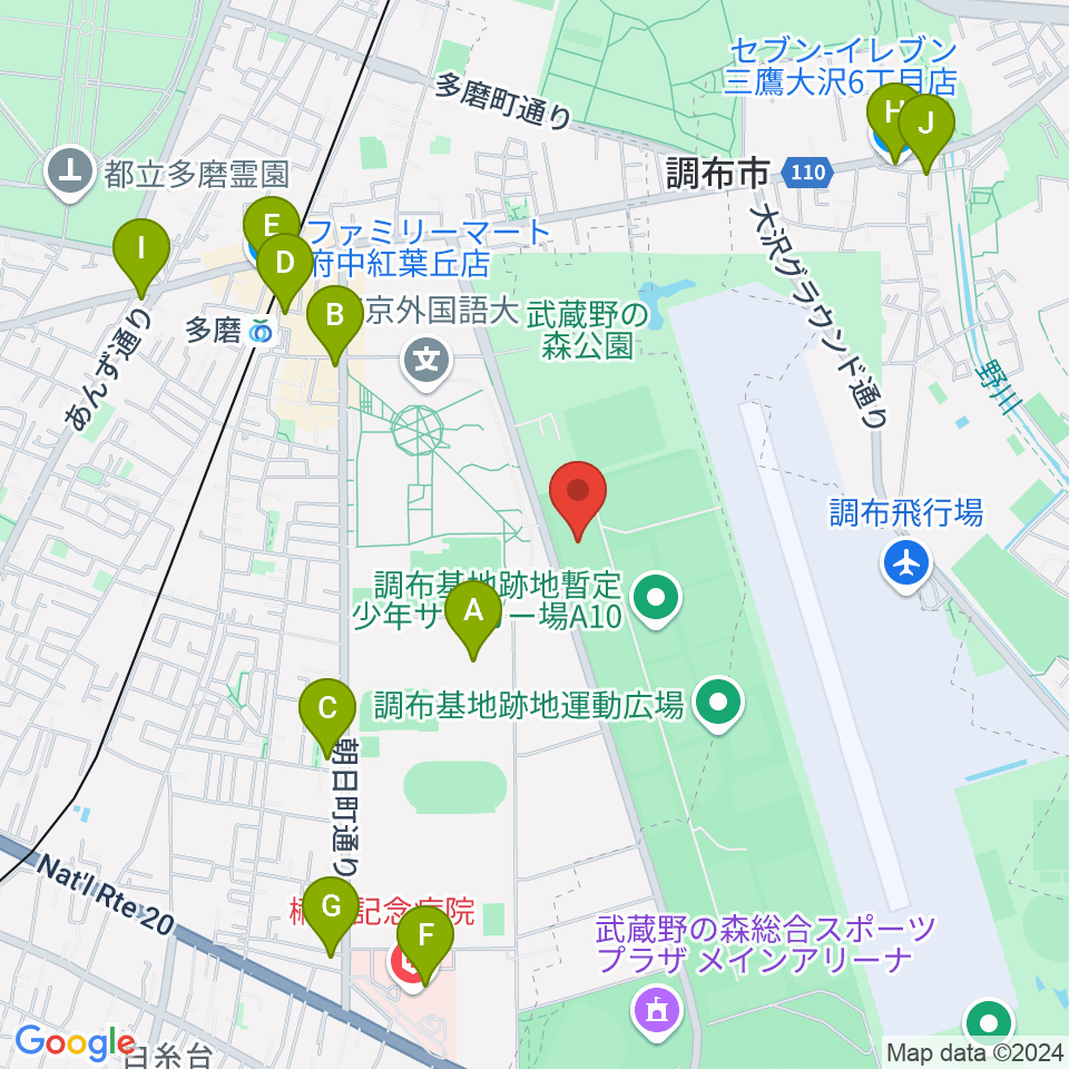 調布基地跡地暫定少年サッカー場周辺のコンビニエンスストア一覧地図