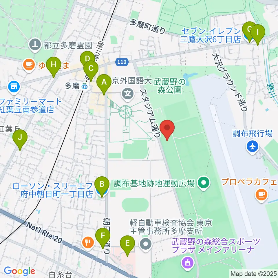 調布基地跡地暫定少年サッカー場周辺のコンビニエンスストア一覧地図