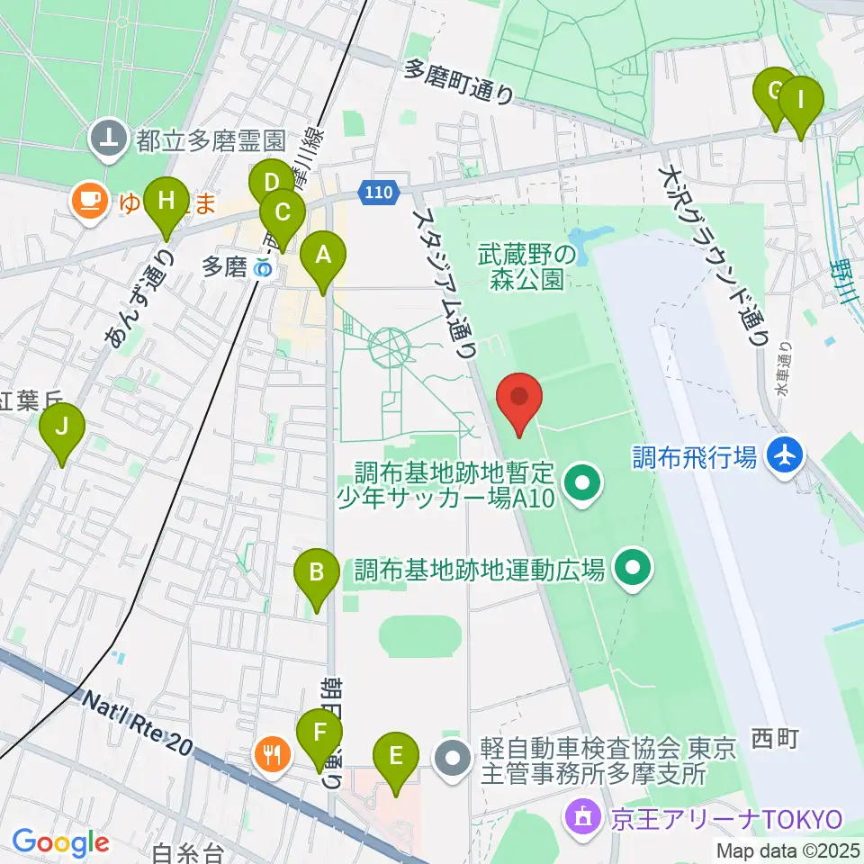 調布基地跡地暫定少年サッカー場周辺のコンビニエンスストア一覧地図