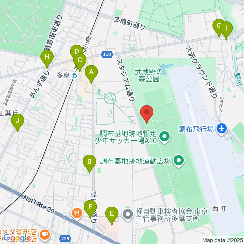 調布基地跡地暫定少年サッカー場周辺のコンビニエンスストア一覧地図