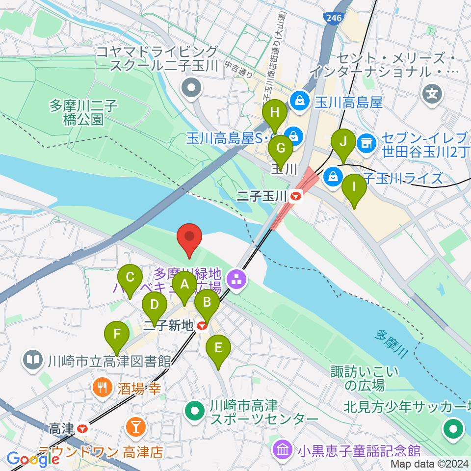 川崎市二子球場周辺のコンビニエンスストア一覧地図