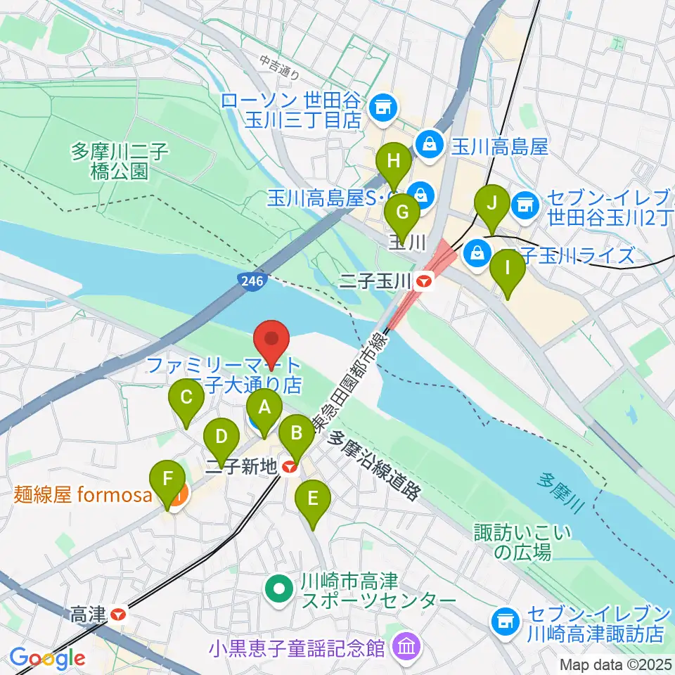 川崎市二子球場周辺のコンビニエンスストア一覧地図
