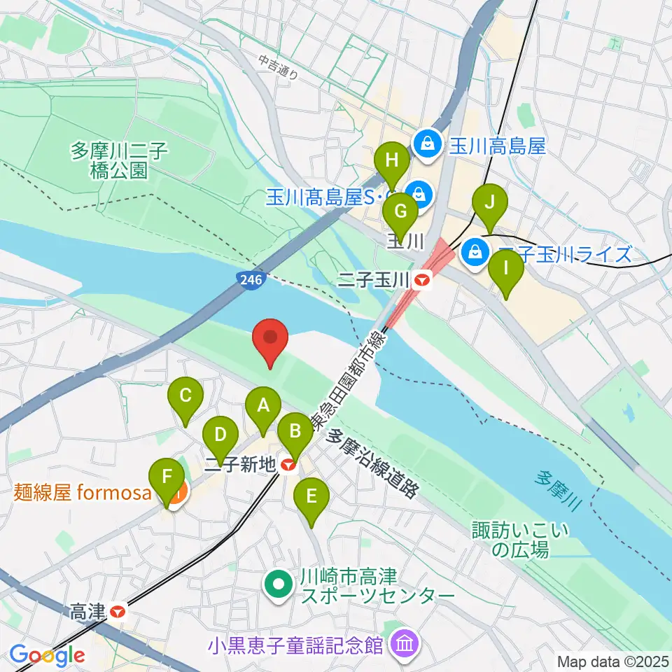 川崎市二子球場周辺のコンビニエンスストア一覧地図