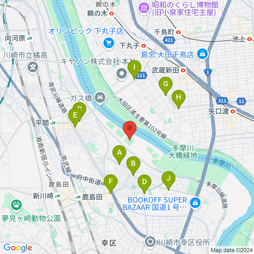 上平間球場周辺のコンビニエンスストア一覧地図