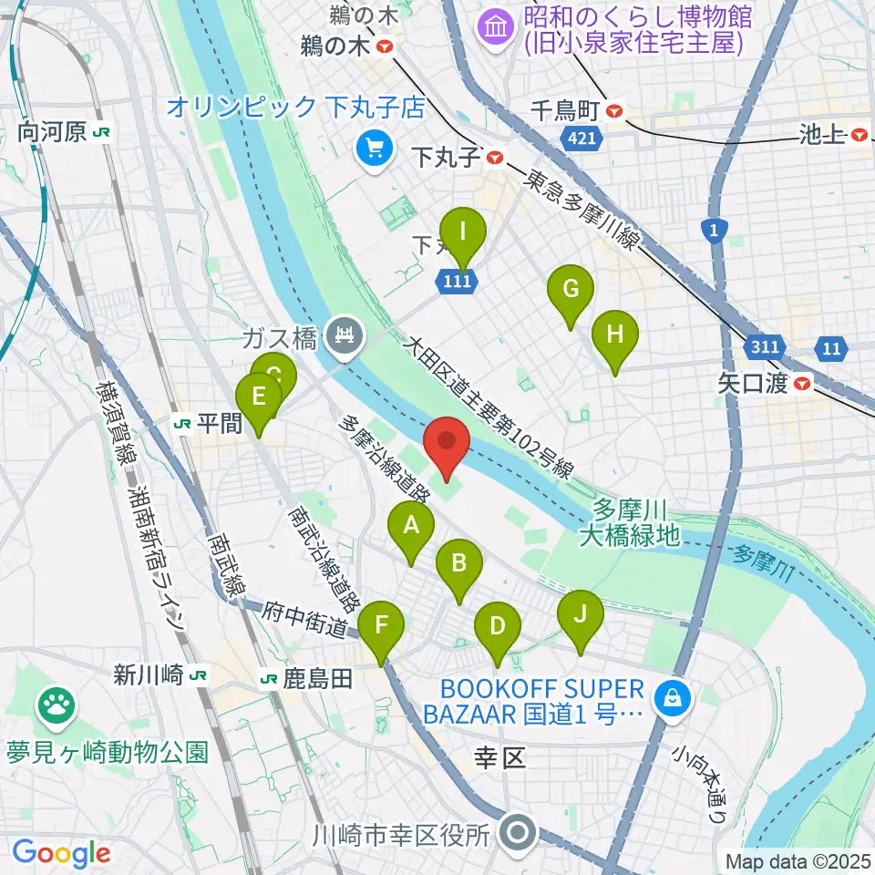 上平間球場周辺のコンビニエンスストア一覧地図