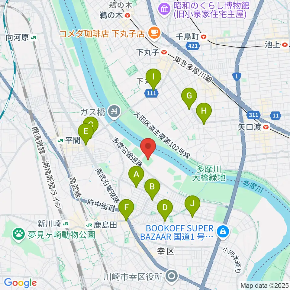 上平間球場周辺のコンビニエンスストア一覧地図