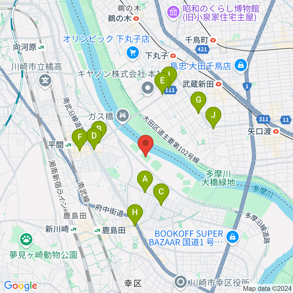 上平間サッカー場周辺のコンビニエンスストア一覧地図