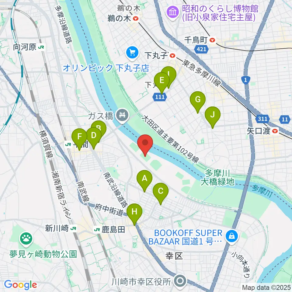 上平間サッカー場周辺のコンビニエンスストア一覧地図