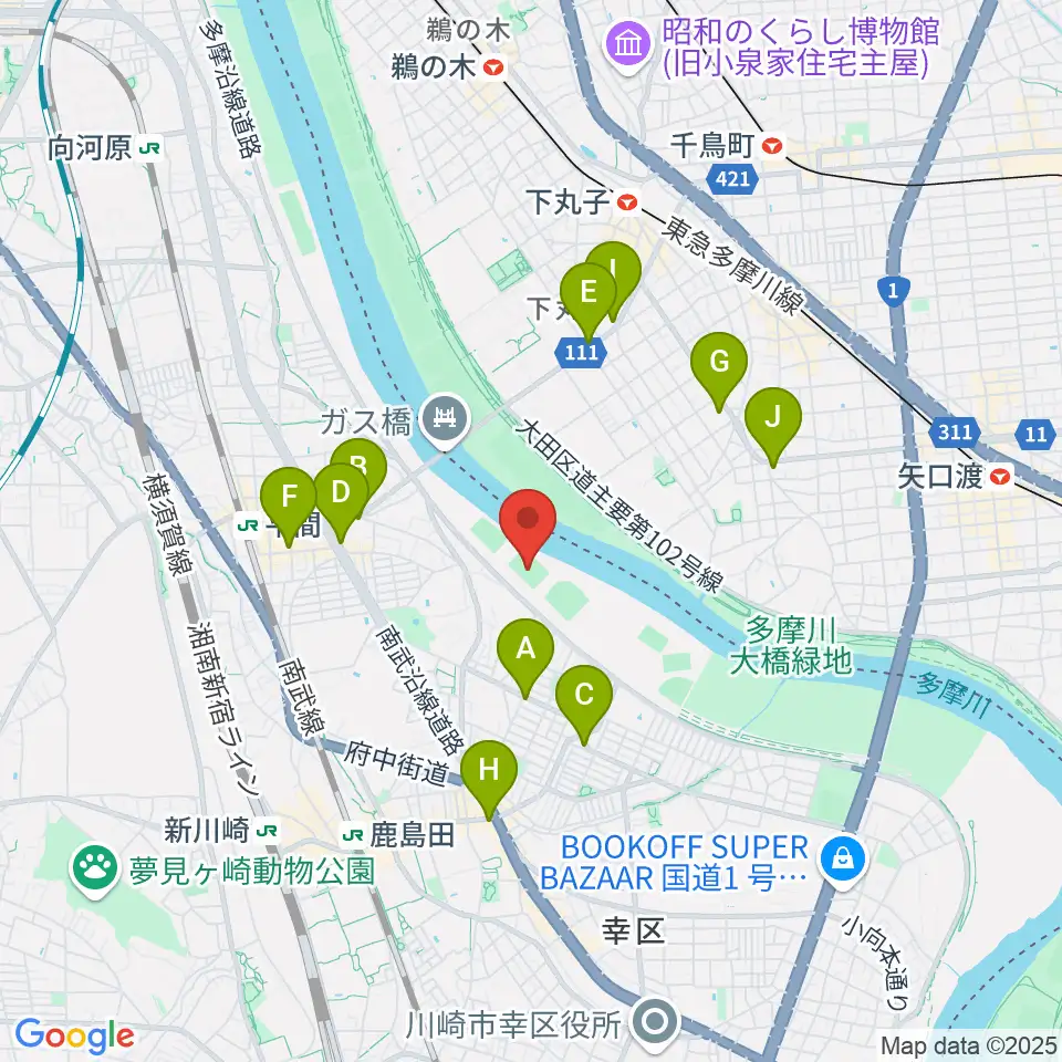 上平間サッカー場周辺のコンビニエンスストア一覧地図