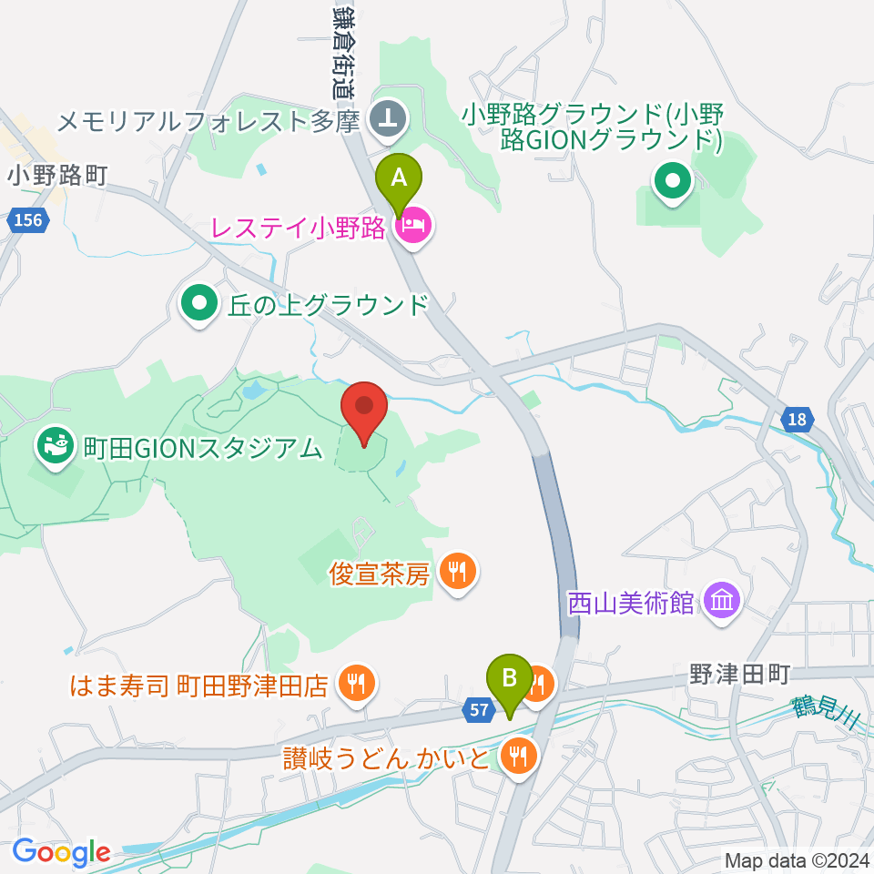 野津田球場周辺のコンビニエンスストア一覧地図