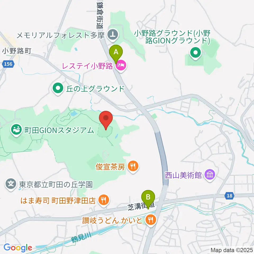 野津田球場周辺のコンビニエンスストア一覧地図